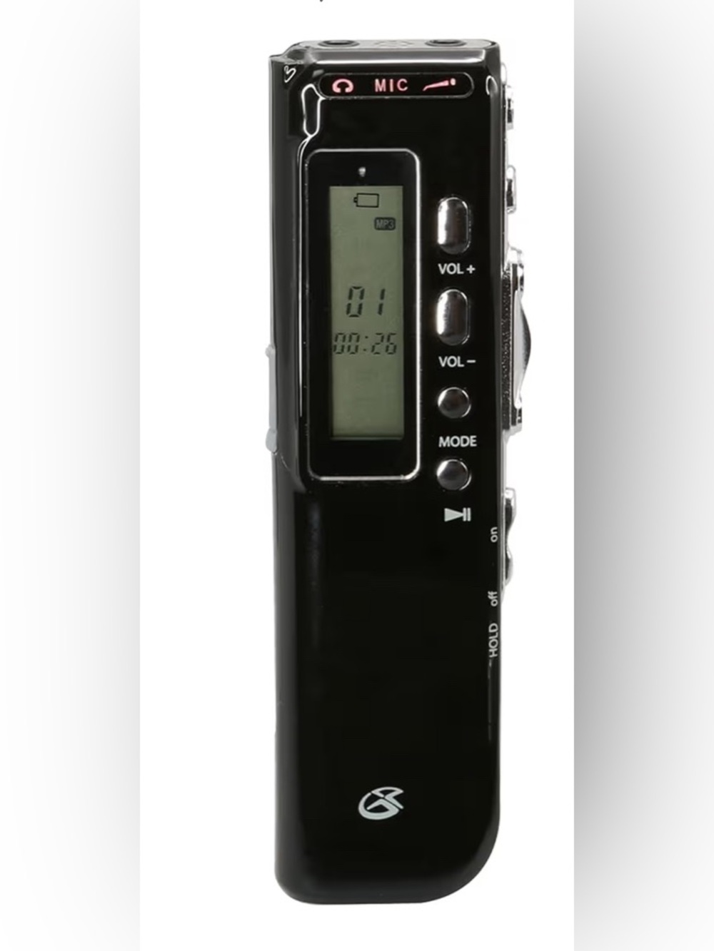 Sleek Black Digital Voice Recorder with LCD and One-Touch Controls